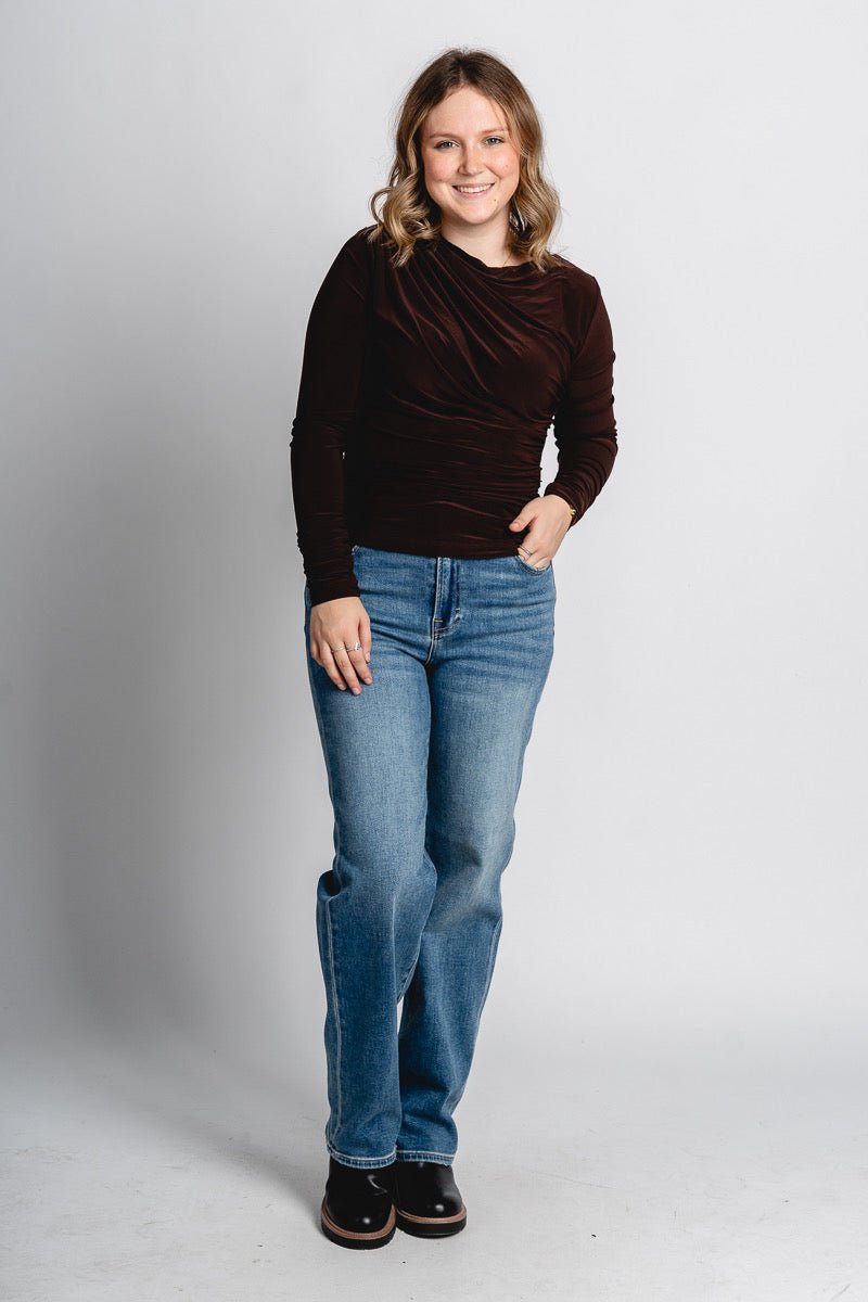 Jada ruched long sleeve top brown