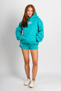 Happy Camper hoodie candy teal - Stylish hoodie - Trendy Lounge Sets at Lush Fashion Lounge Boutique in Oklahoma City