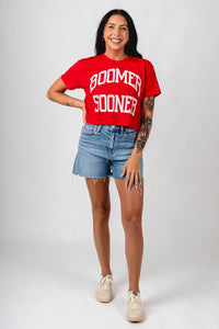 OU OU Boomer Sooner simple crop t-shirt red T-shirt | Lush Fashion Lounge Trendy Oklahoma University Sooners Apparel & Cute Gameday T-Shirts