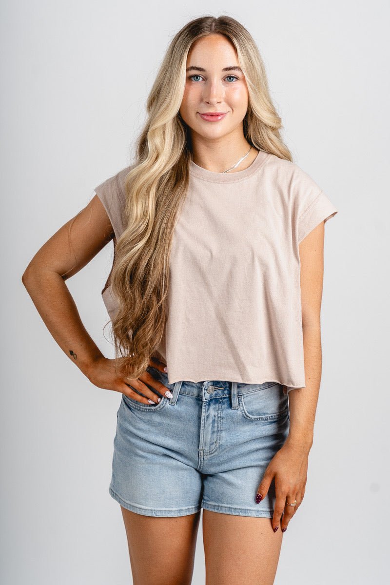 Boxy cap sleeve muscle tee taupe