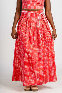 Polka dot maxi skirt berry | Lush Fashion Lounge: boutique fashion skirts, affordable boutique skirts, cute affordable skirts
