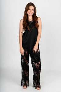 Asymmetrical lace trim cami black - Trendy - Fashion Tank Tops at Lush Fashion Lounge Boutique in Oklahoma City