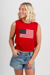 Sleeveless American flag sweater red - Trendy Sweater - Cute American Summer Collection at Lush Fashion Lounge Boutique in Oklahoma City