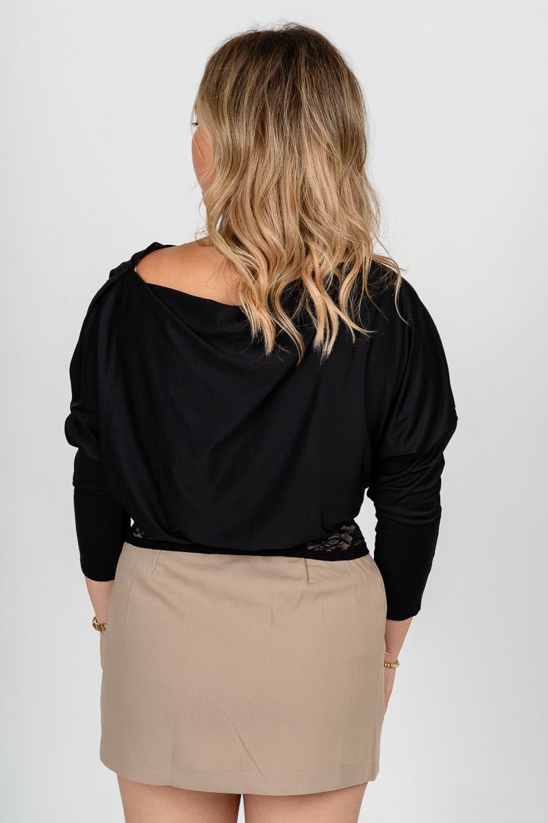 Off shoulder lace trim top black