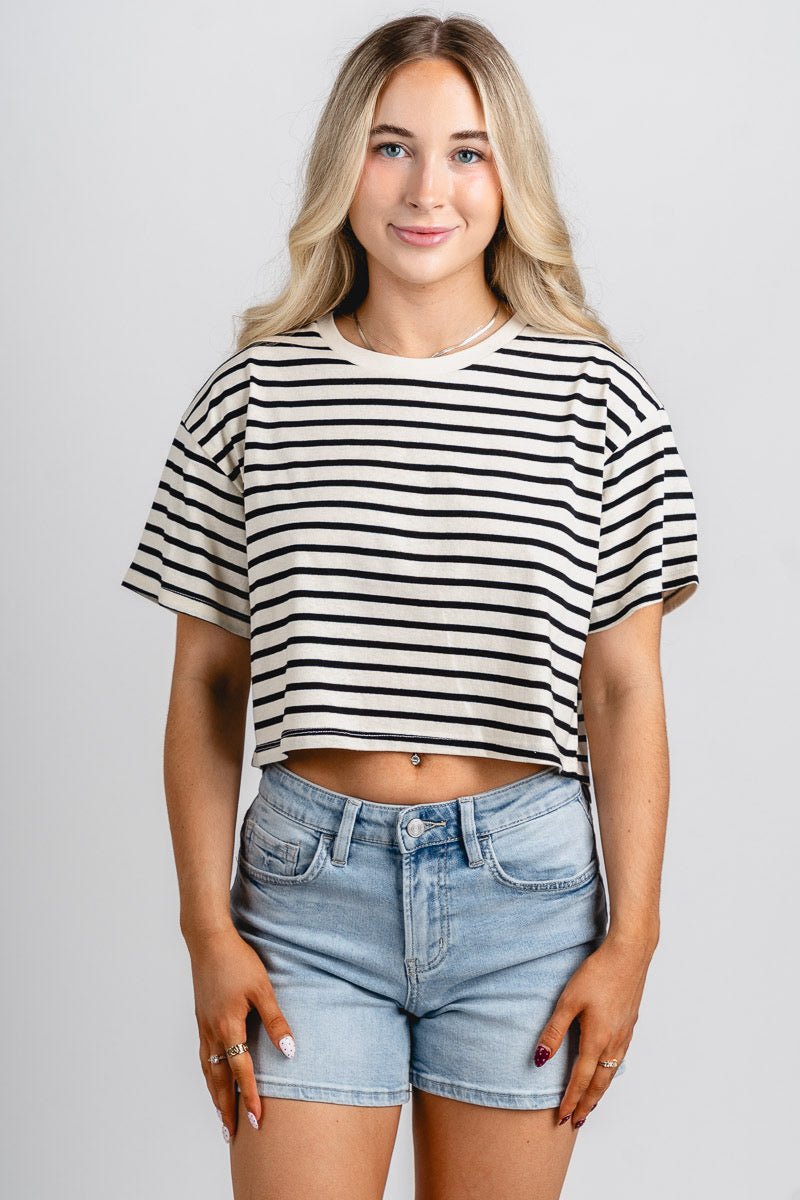 Striped cropped tee white/black