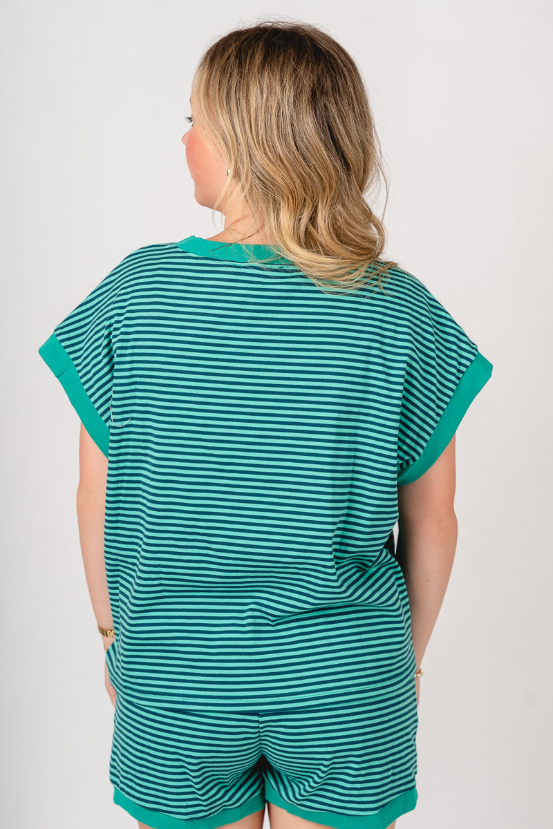 Striped short sleeve top green/teal
