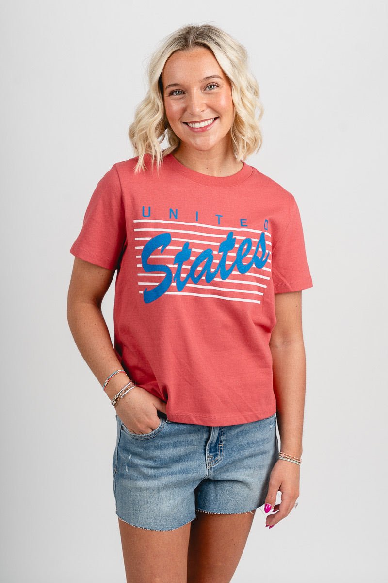 USA bars crop t-shirt red - Trendy T-shirt - Cute American Summer Collection at Lush Fashion Lounge Boutique in Oklahoma City
