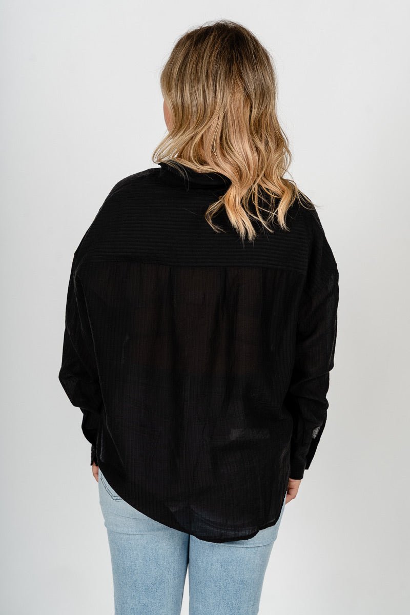 Sheer button up collared blouse black