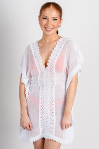 Crochet eyelet swimsuit cover up white - Cute cover up - Fun Vacay Basics at Lush Fashion Lounge Boutique in Oklahoma City