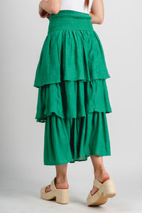 Tiered maxi skirt green - Adorable skirt - Stylish Vacation T-Shirts at Lush Fashion Lounge Boutique in Oklahoma City