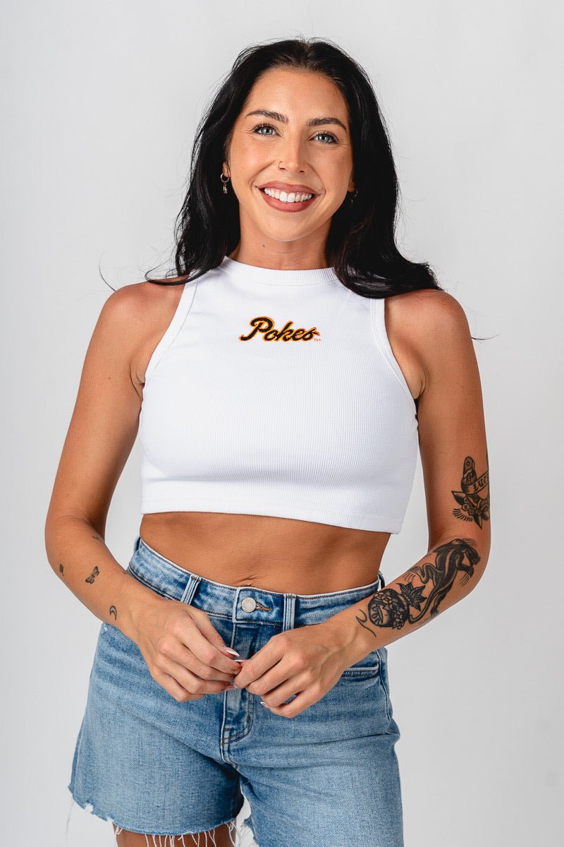 OSU OSU Cowboys ribbed micro tank top white tank top | Lush Fashion Lounge Trendy Oklahoma State Cowboys Apparel & Cute Gameday T-Shirts