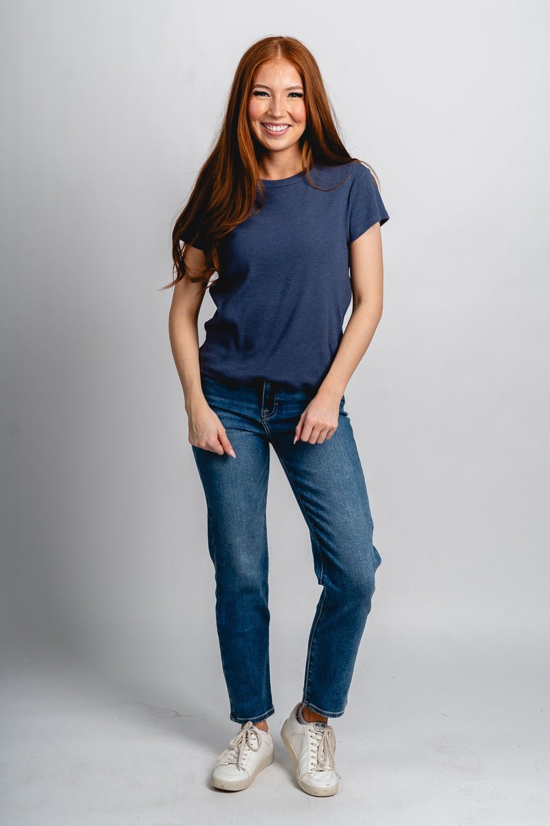 Z Supply Renae ribbed short sleeve tee indigo - Z Supply T-shirt - Z Supply Tees & Tanks at Lush Fashion Lounge Trendy Boutique Oklahoma City