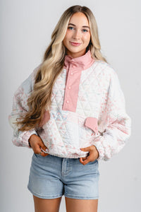 Floral puff pullover pink – Trendy Jackets | Cute Fashion Blazers at Lush Fashion Lounge Boutique in Oklahoma City
