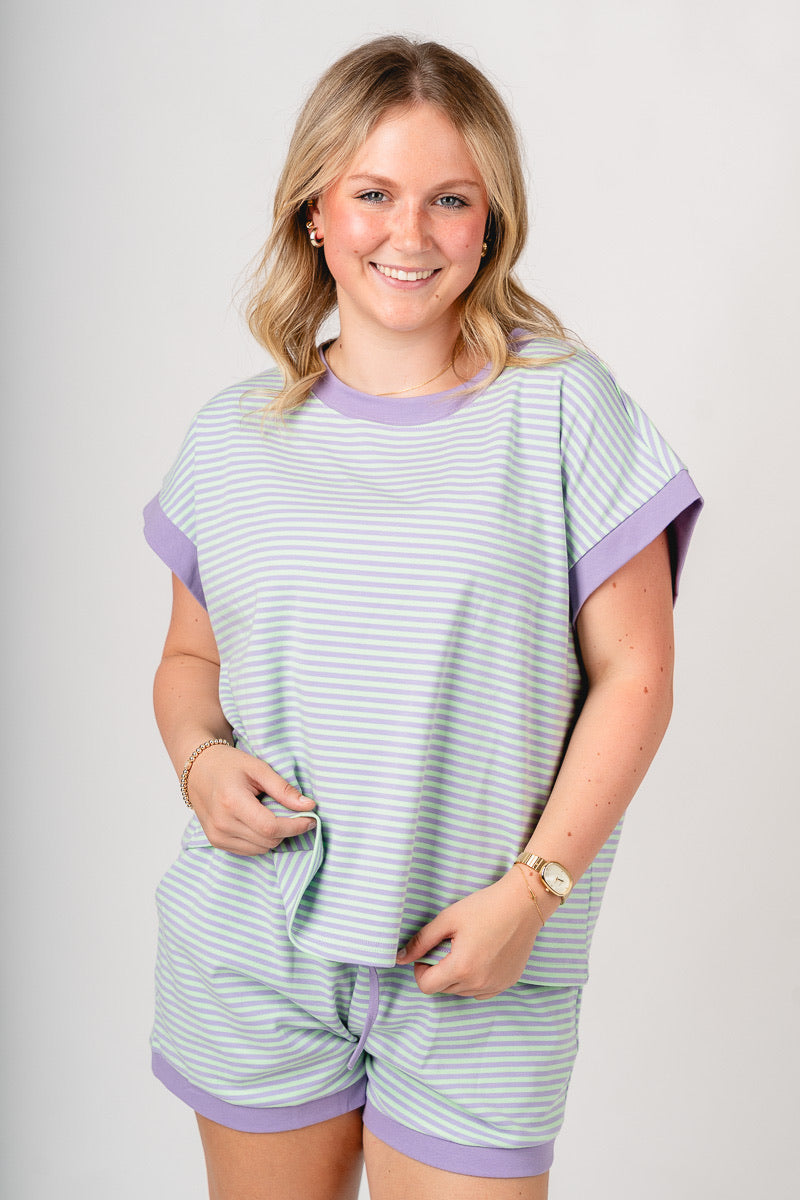 Striped short sleeve top mint/lilac