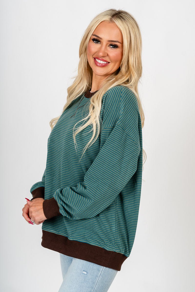 Crew neck striped sweatshirt dark sage/teal