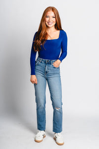 Square neck long sleeve bodysuit royal blue - Trendy OKC Thunder T-Shirts at Lush Fashion Lounge Boutique in Oklahoma City