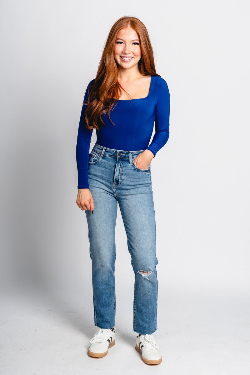 Square neck long sleeve bodysuit royal blue - Trendy OKC Thunder T-Shirts at Lush Fashion Lounge Boutique in Oklahoma City