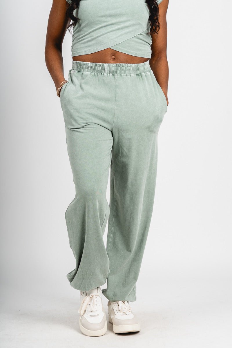 Washed joggers sage - Cute joggers - Fun Cozy Basics at Lush Fashion Lounge Boutique in Oklahoma City