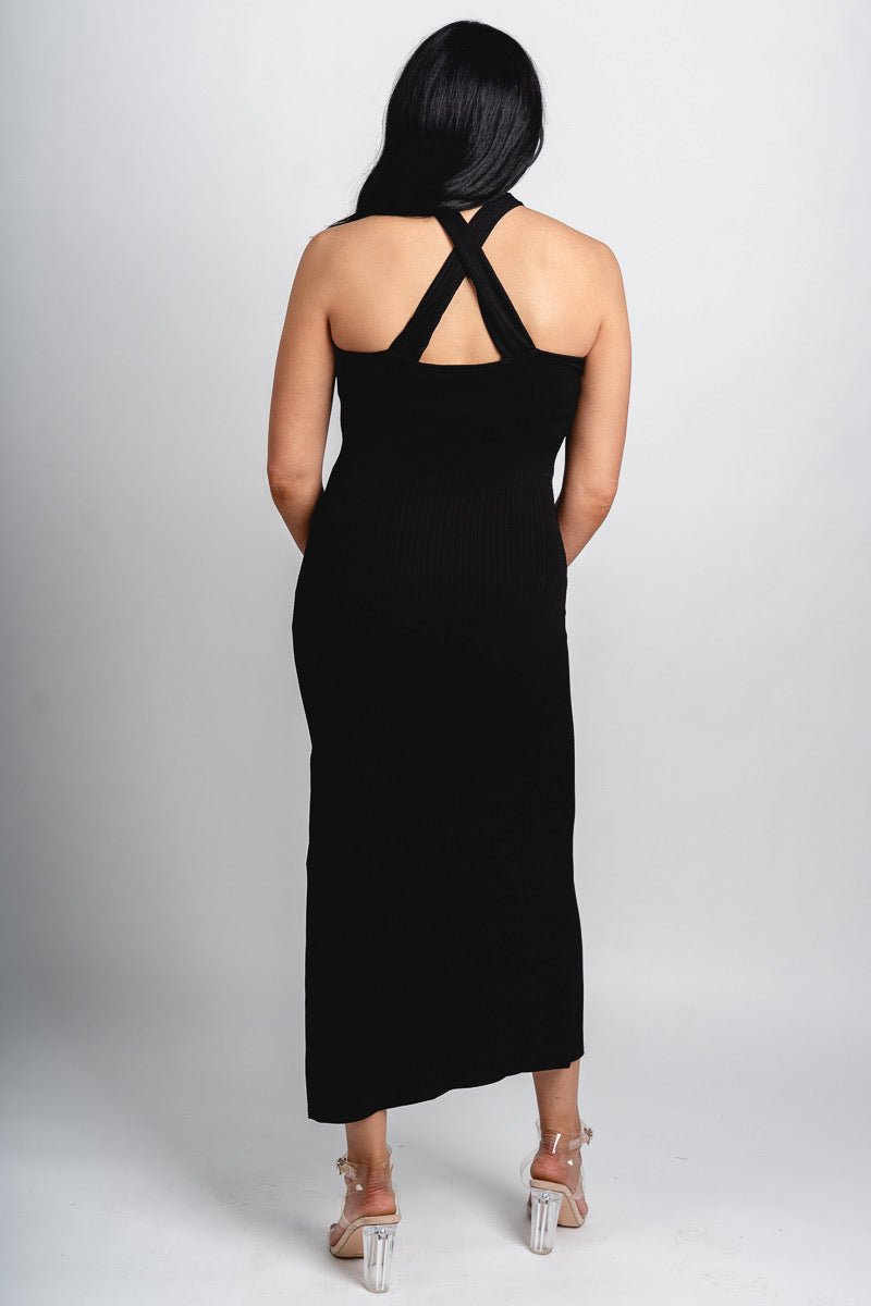 Halter midi dress black - Affordable dress - Boutique Dresses at Lush Fashion Lounge Boutique in Oklahoma City