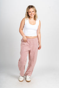 Striped barrel pants white/red | Lush Fashion Lounge: women's boutique pants, boutique women's pants, affordable boutique pants, women's fashion pants