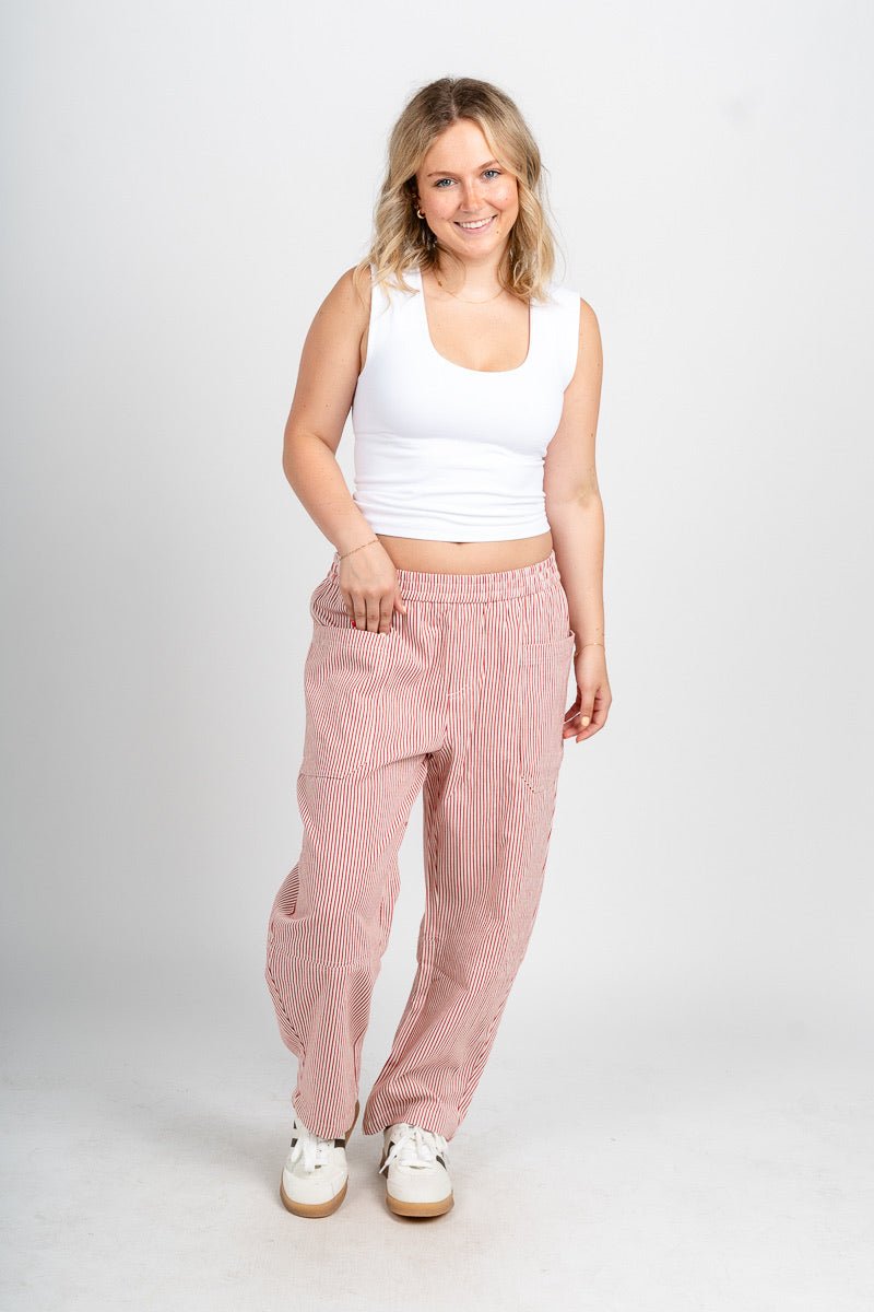Striped barrel pants white/red | Lush Fashion Lounge: women's boutique pants, boutique women's pants, affordable boutique pants, women's fashion pants
