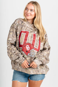 OU OU Sooners helmet fade mock neck sweatshirt camo Sweatshirt | Lush Fashion Lounge Trendy Oklahoma University Sooners Apparel & Cute Gameday T-Shirts