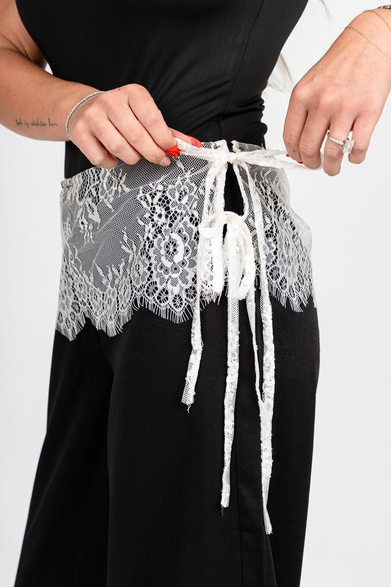 Lace overlay pants black