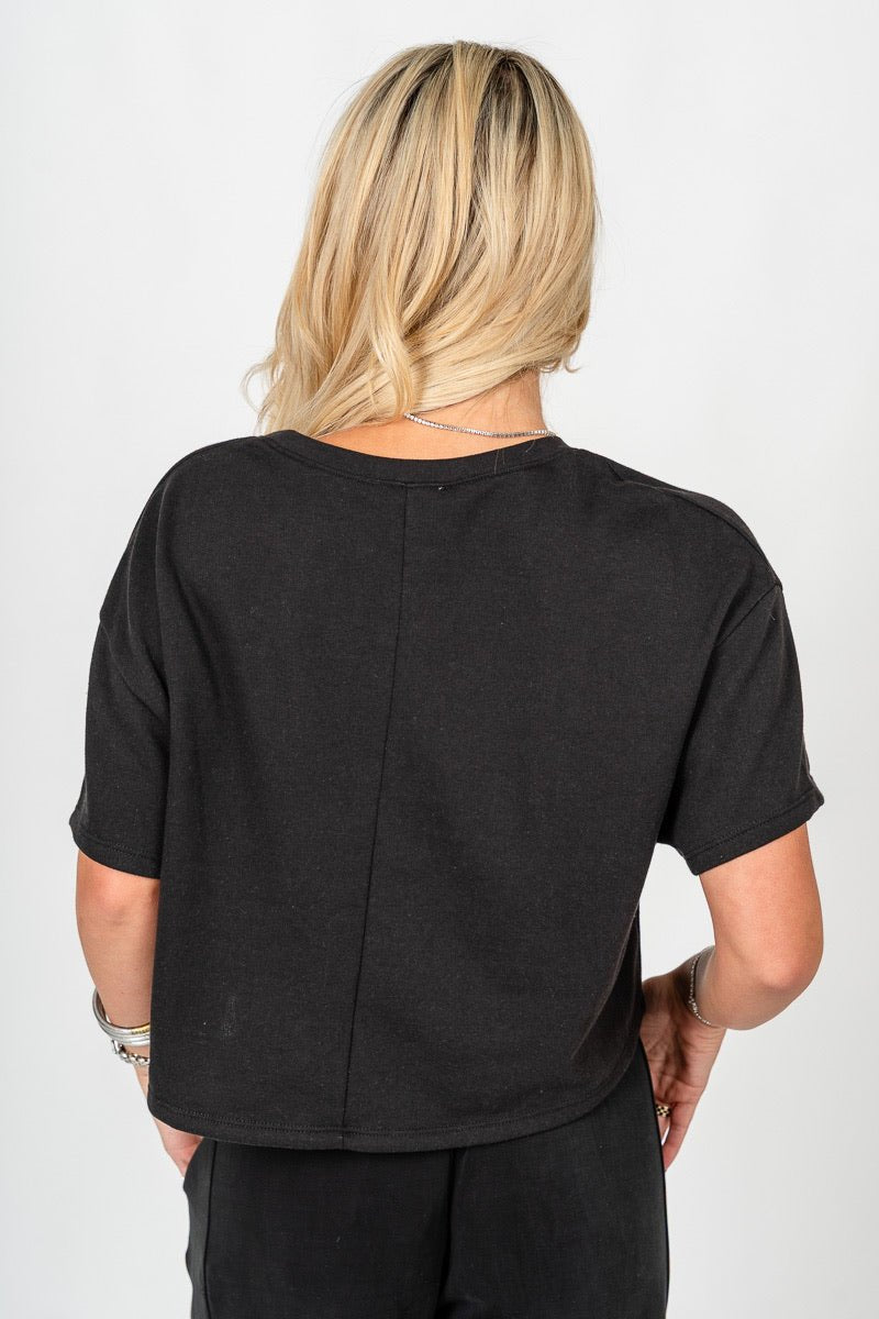 French terry crop top black