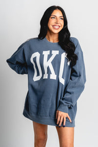OKC oversized sweatshirt faded navy - Trendy OKC Apparel at Lush Fashion Lounge Boutique in Oklahoma City