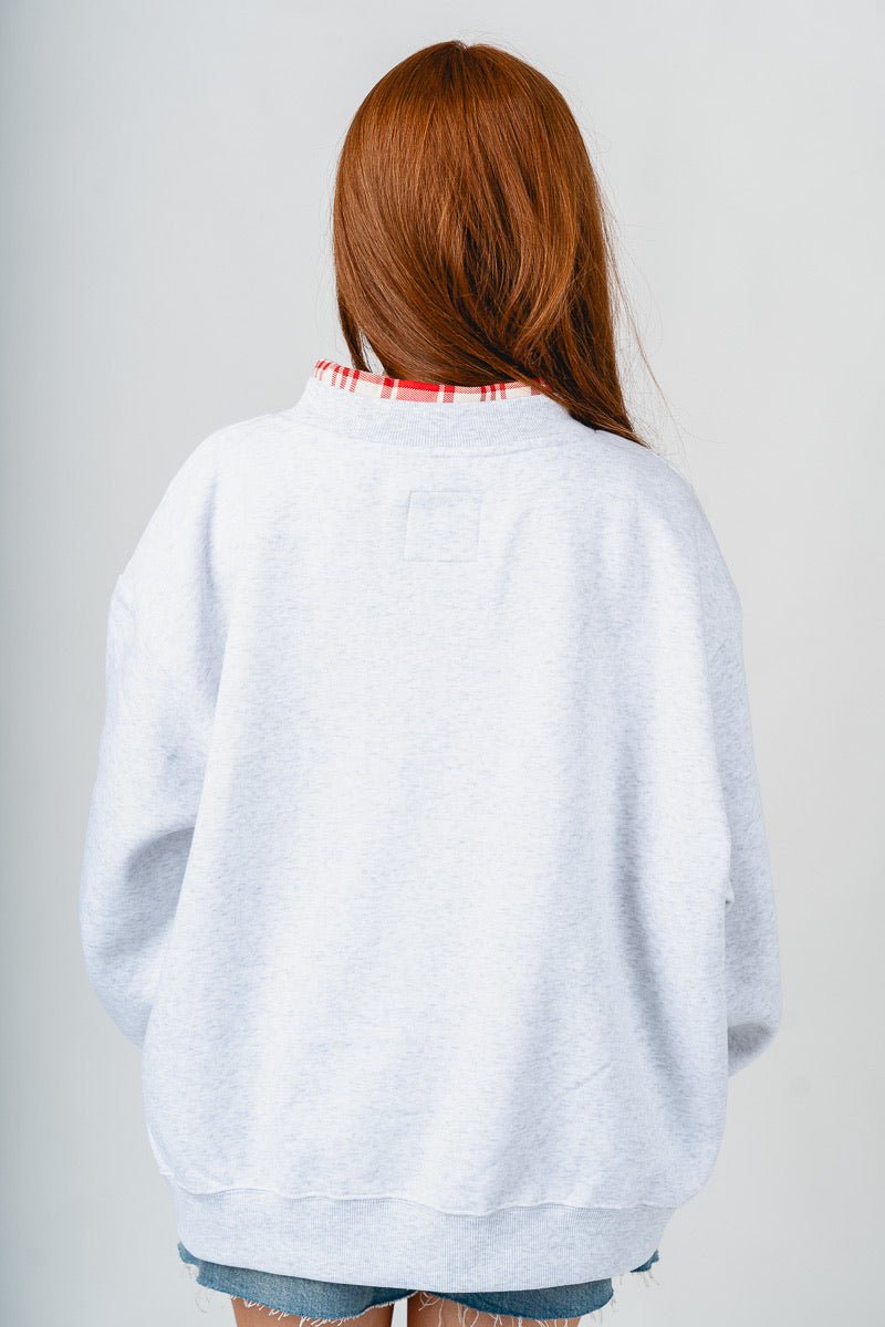 OU Sooners plaid mock neck sweatshirt heather grey