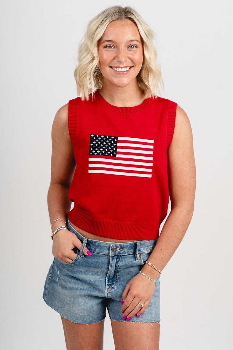 Sleeveless American flag sweater red - Cute Sweater - Fun American Summer Outfits at Lush Fashion Lounge Boutique in Oklahoma City