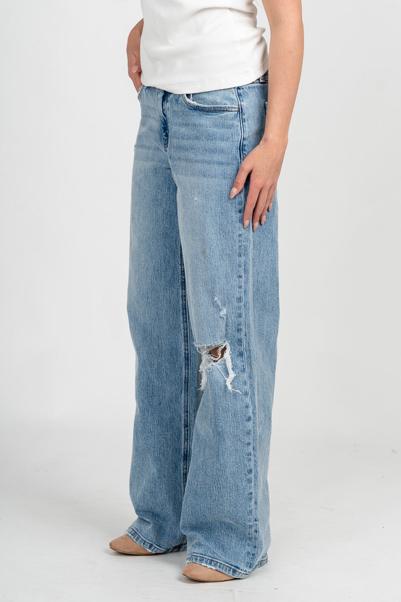 Vervet mid rise distressed wide leg jeans illustrative