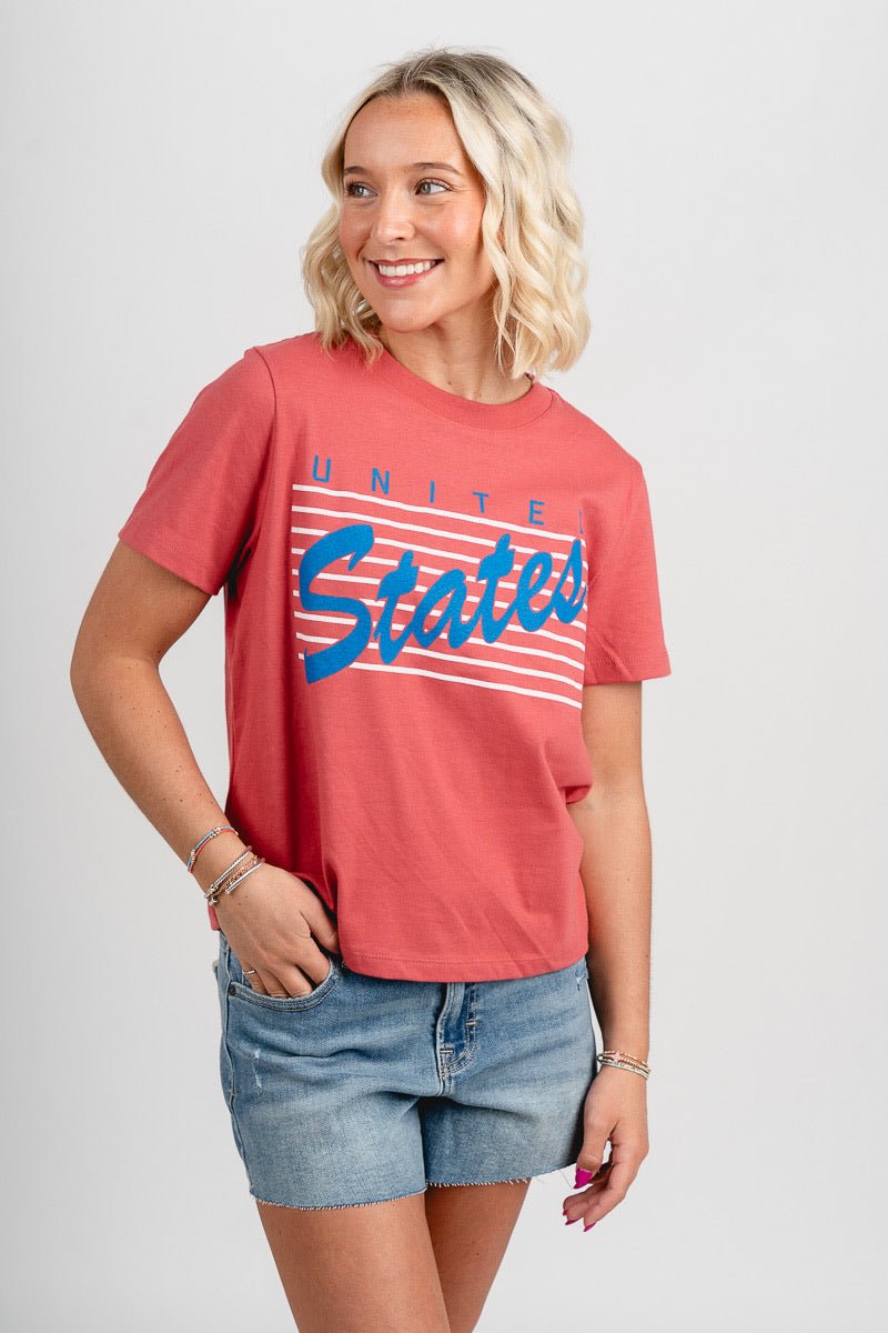 USA bars crop t-shirt red - Fun T-shirt - Unique American Summer Ideas at Lush Fashion Lounge Boutique in Oklahoma