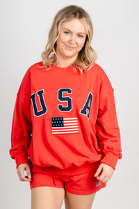 USA sweatshirt tomato - Trendy Sweatshirt - Cute American Summer Collection at Lush Fashion Lounge Boutique in Oklahoma City
