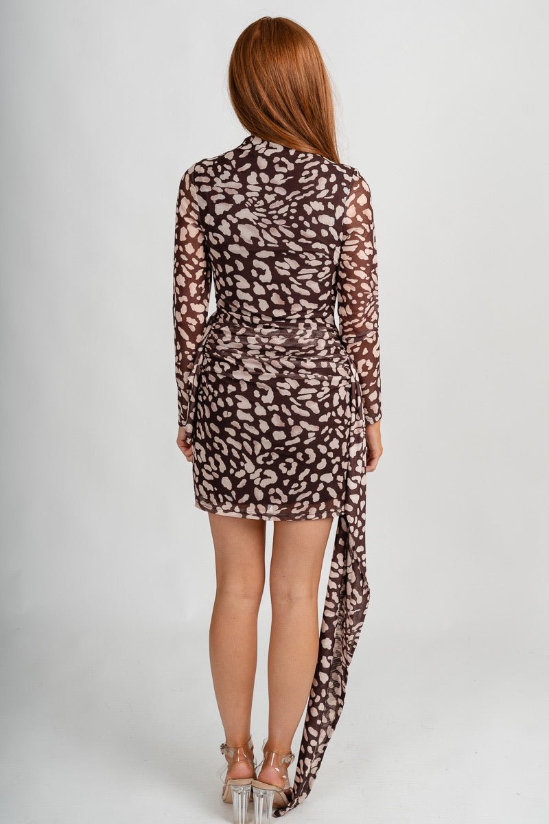 Mesh long sleeve leopard dress brown Stylish dress - Womens Fashion Dresses at Lush Fashion Lounge Boutique in Oklahoma City
