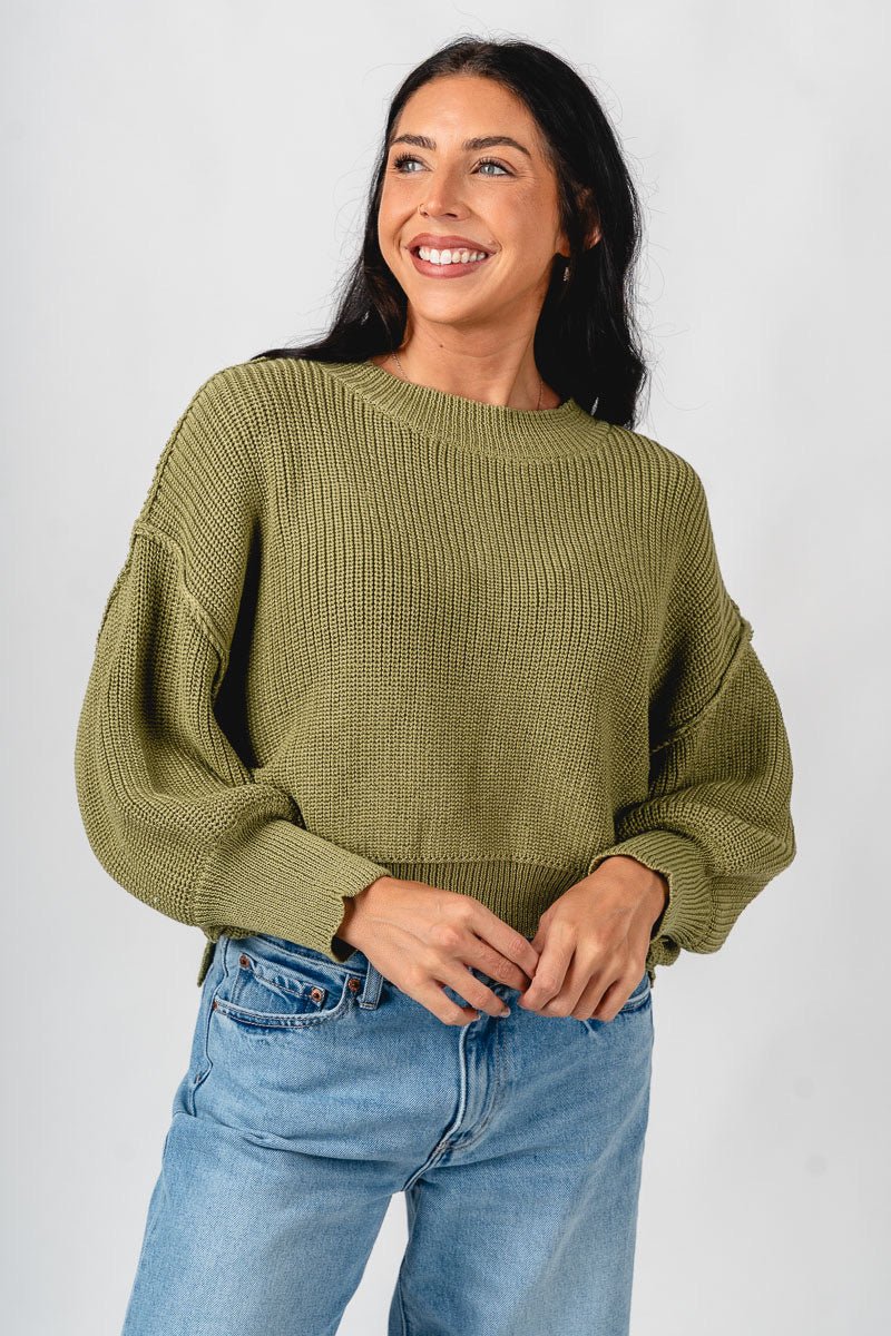 Mock neck boxy sweater olive – Stylish Sweaters | Boutique Sweaters at Lush Fashion Lounge Boutique in Oklahoma City