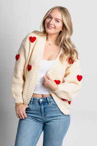 Heart print cardigan cream - Trendy T-Shirts for Valentine's Day at Lush Fashion Lounge Boutique in Oklahoma City