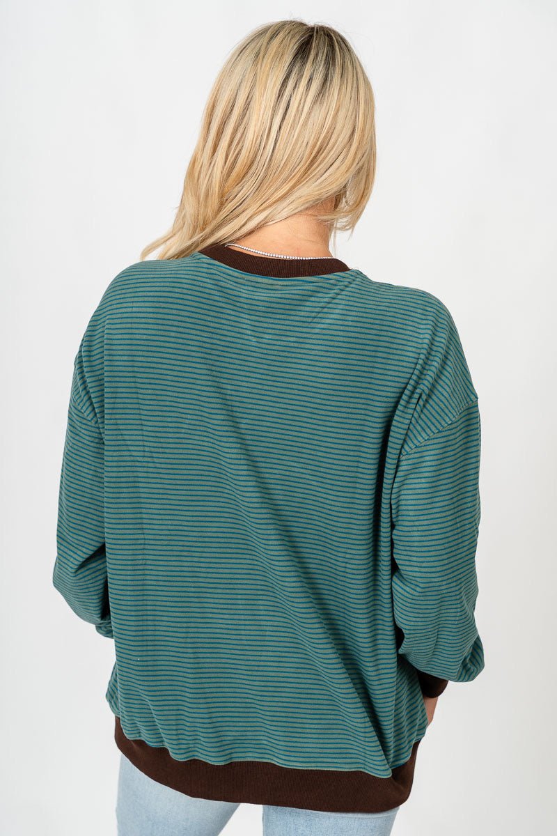 Crew neck striped sweatshirt dark sage/teal