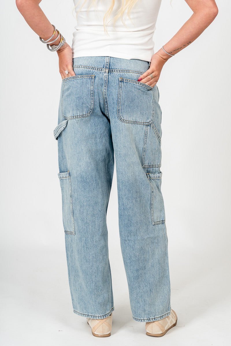 High rise cargo jeans light wash