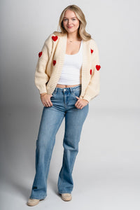 Heart print cardigan cream - Trendy Valentine's T-Shirts at Lush Fashion Lounge Boutique in Oklahoma City