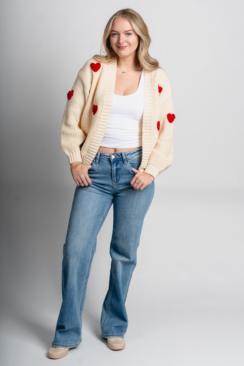 Heart print cardigan cream - Trendy Valentine's T-Shirts at Lush Fashion Lounge Boutique in Oklahoma City