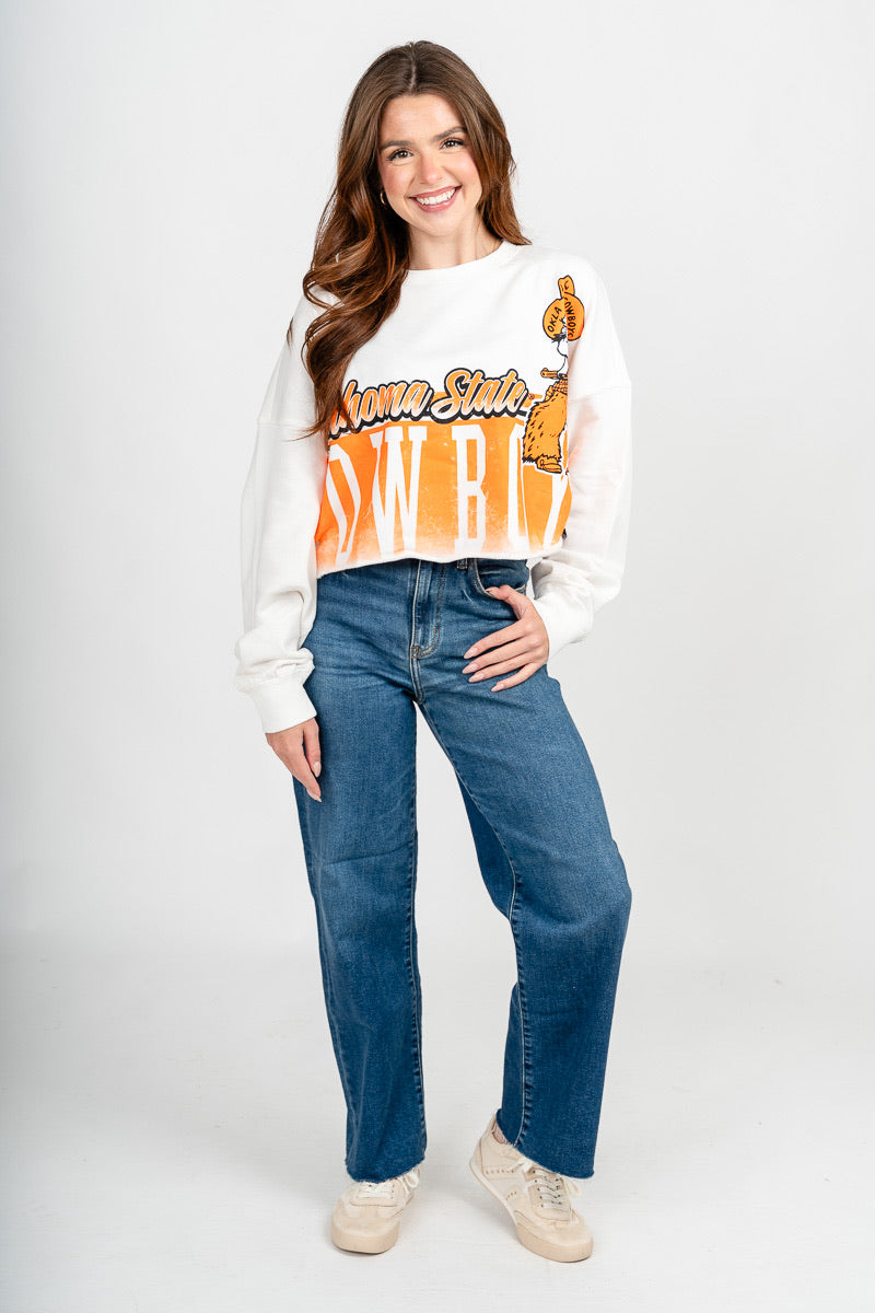 OSU OSU Cowboys Conway crop sweatshirt white Sweatshirt | Lush Fashion Lounge Trendy Oklahoma State Cowboys Apparel & Cute Gameday T-Shirts