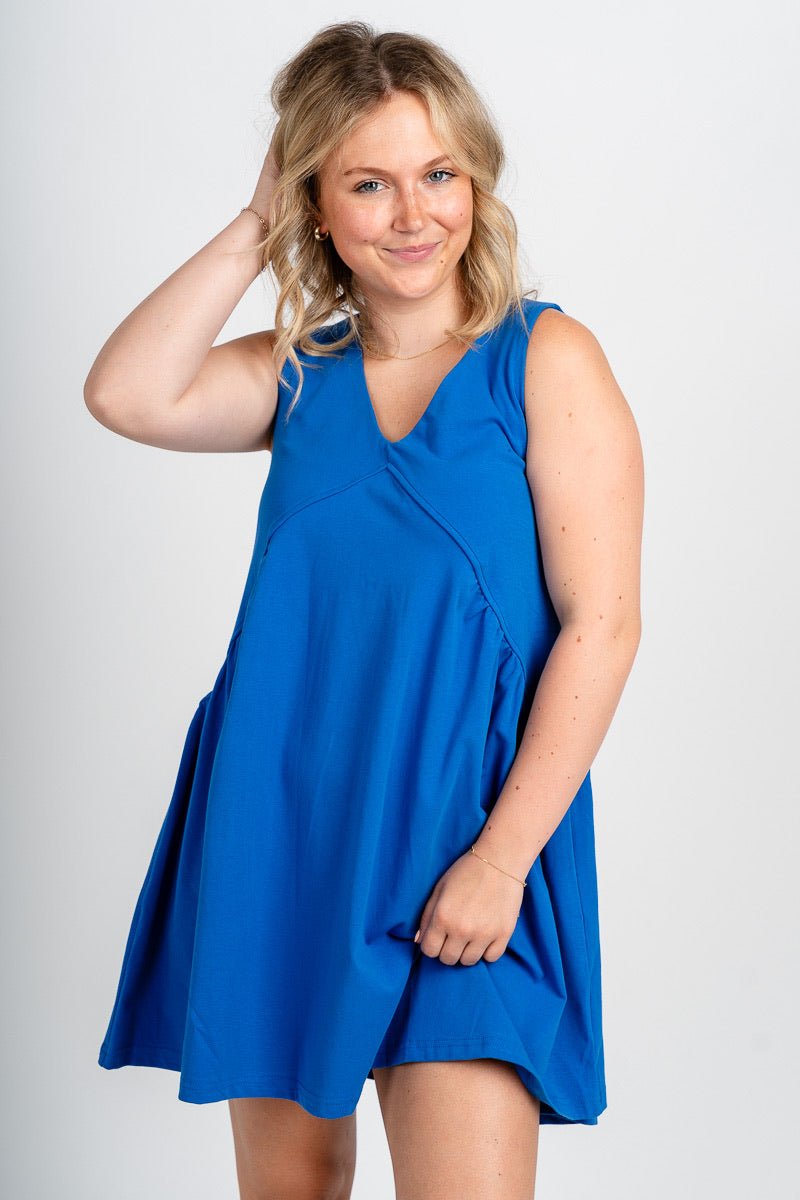 Sleeveless babydoll dress blue - Affordable dress - Boutique Dresses at Lush Fashion Lounge Boutique in Oklahoma City
