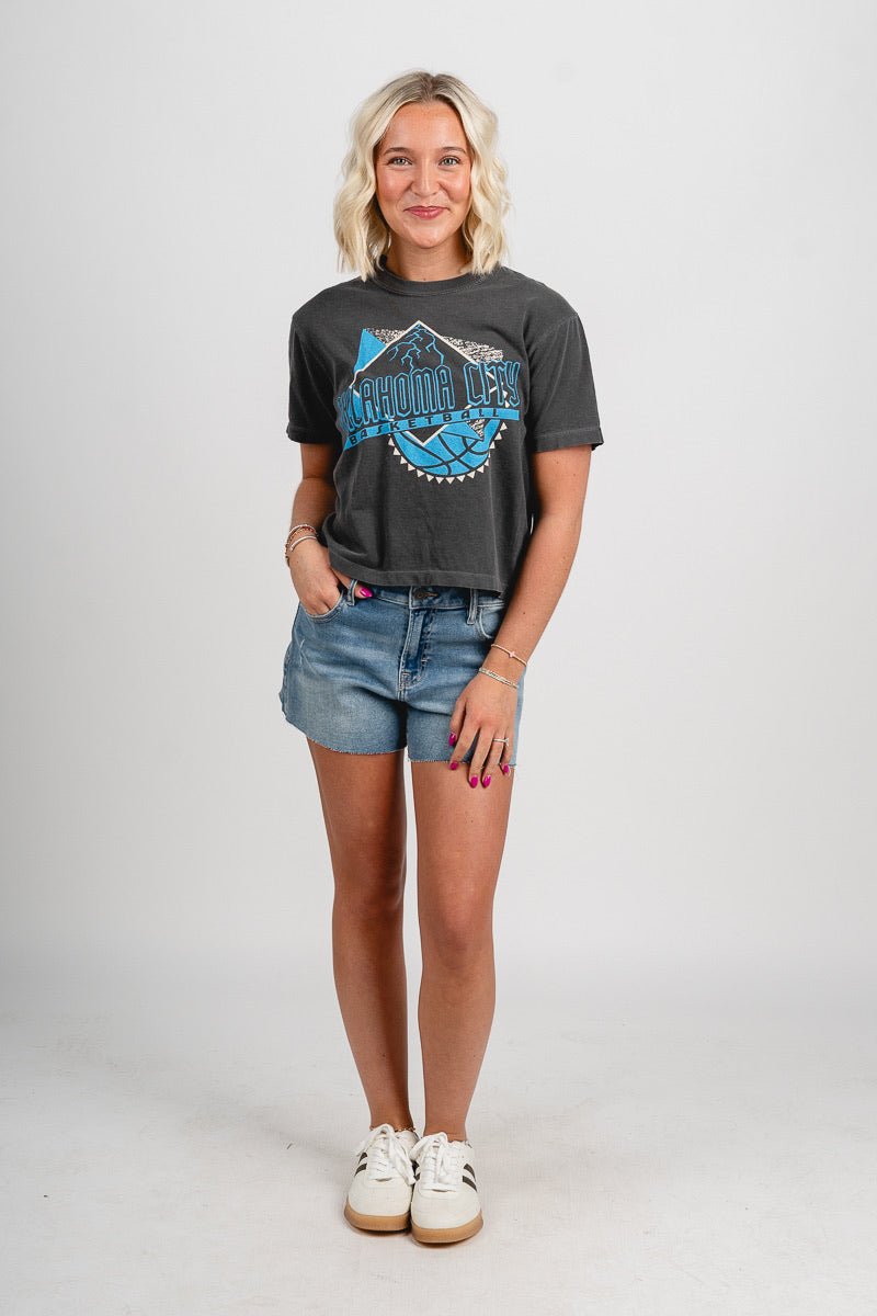 OKC basketball abstract ball crop tee vintage black - Oklahoma City inspired graphic t-shirts at Lush Fashion Lounge Boutique in Oklahoma City