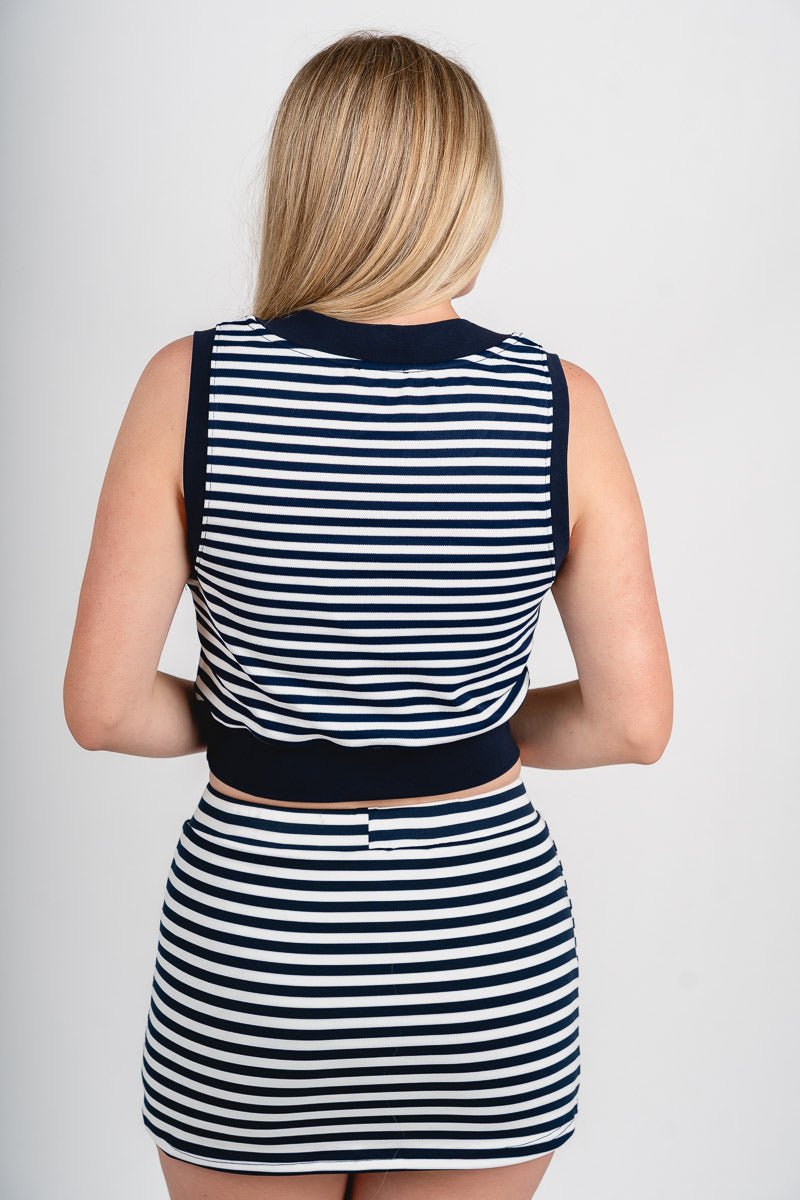 Sleeveless v-neck striped vest navy/white