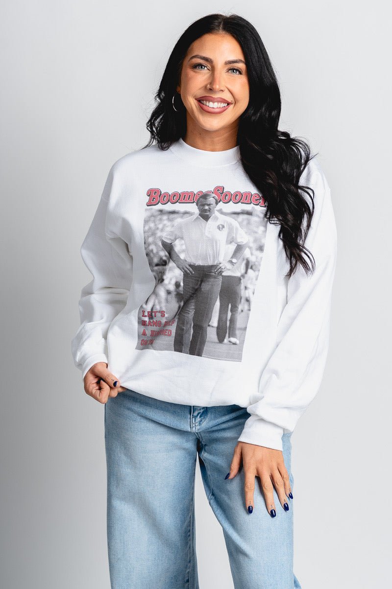 OU OU Barry Switzer magazine sweatshirt white Sweatshirt | Lush Fashion Lounge Trendy Oklahoma University Sooners Apparel & Cute Gameday T-Shirts