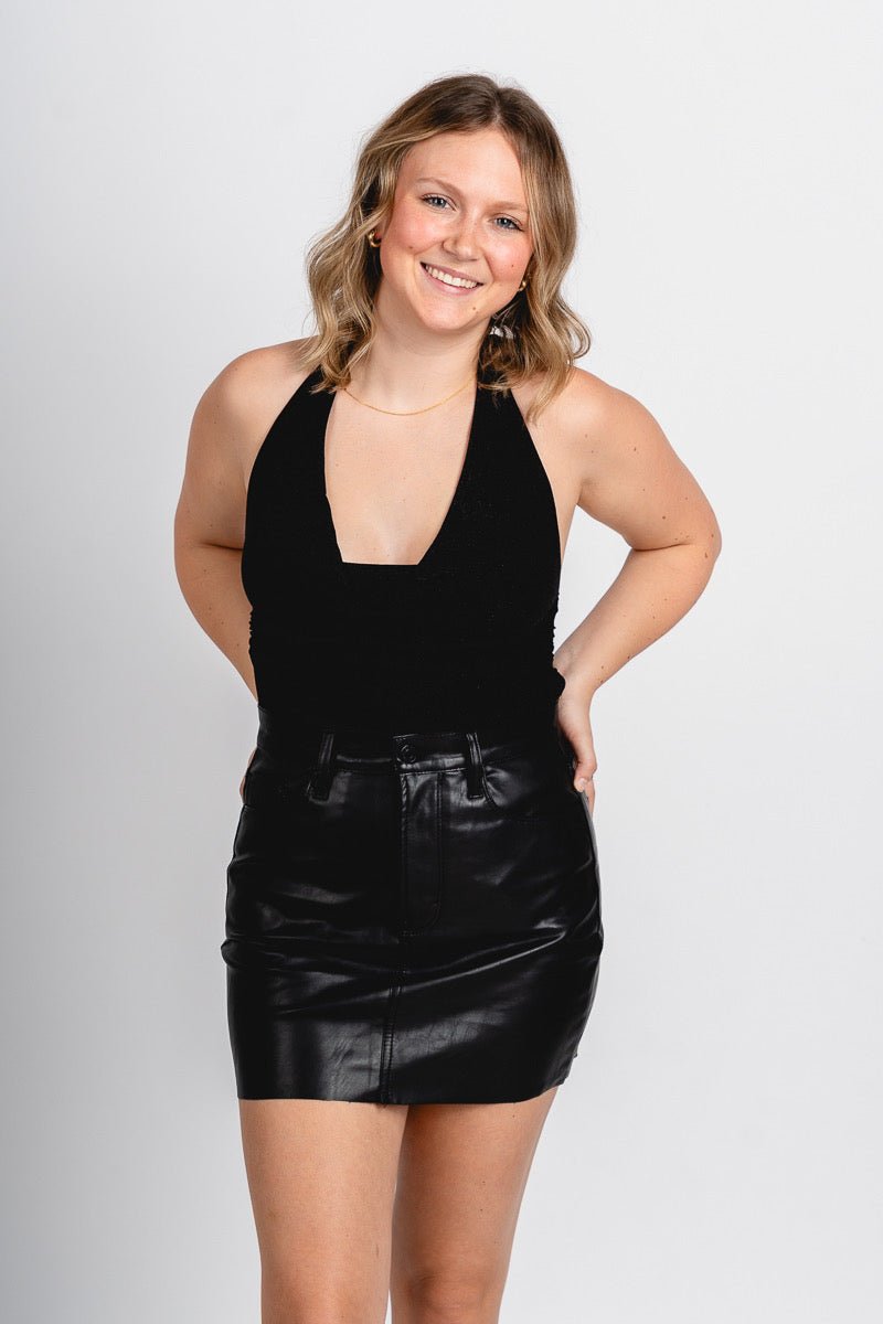 Shimmer halter bodysuit black - Cute Bodysuit - Trendy Bodysuits at Lush Fashion Lounge Boutique in Oklahoma City