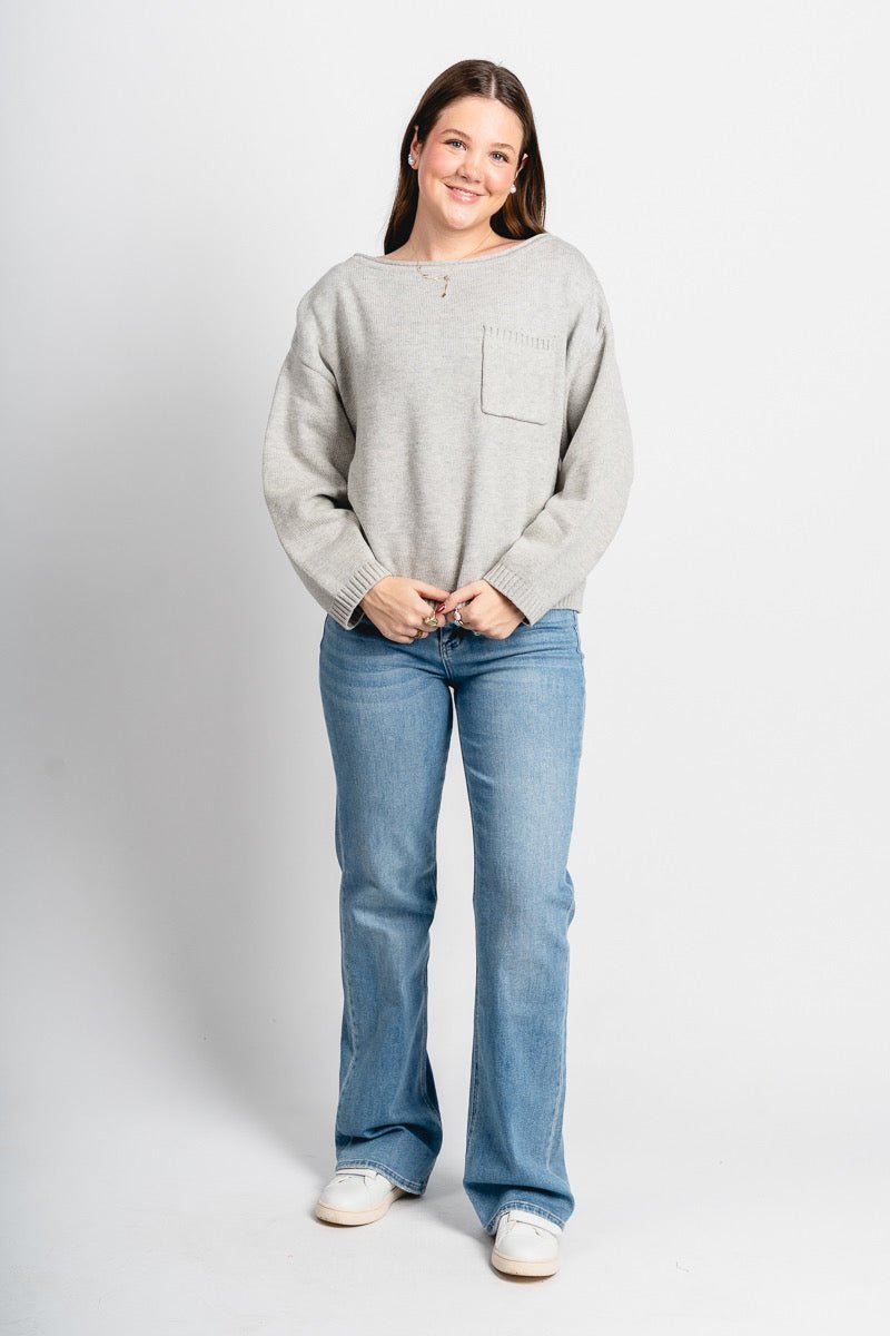 Wide neck sweater heather grey – Unique Sweaters | Lounging Sweaters and Womens Fashion Sweaters at Lush Fashion Lounge Boutique in Oklahoma City