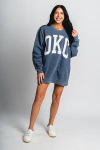 OKC oversized sweatshirt faded navy - Trendy OKC Thunder T-Shirts at Lush Fashion Lounge Boutique in Oklahoma City