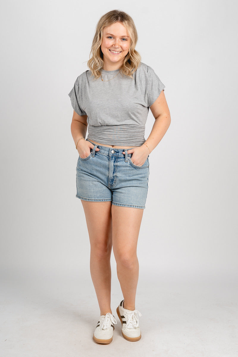 Ruched short sleeve top heather grey